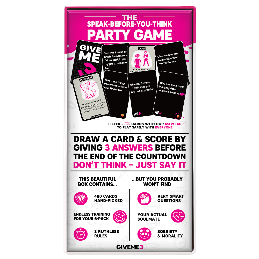 GIVE ME 3 Party - The Speak-Before-You-Think Party Game